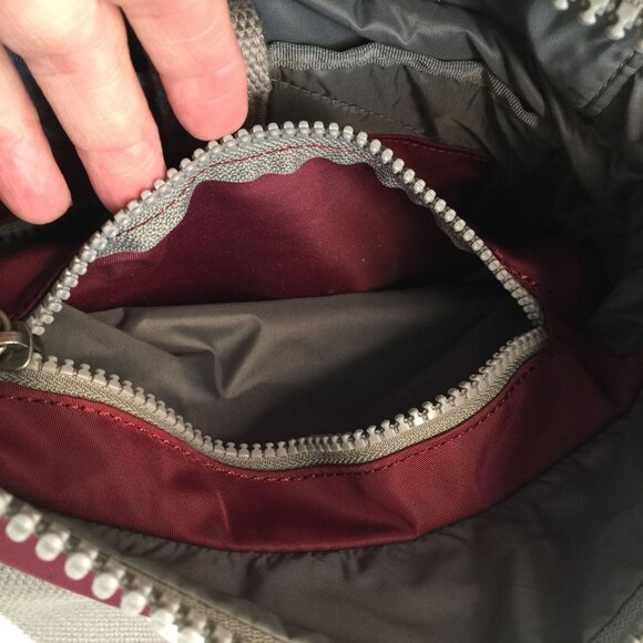 Roka London Bag Company Maroon Backpack Rucksack Gray Straps Medium Roll Top‎